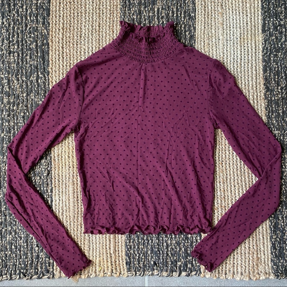 Forever 21 Burgundy Sheer Mesh Long Sleeve Top